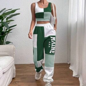 SHEIN Green and White Track Pants & Joggers